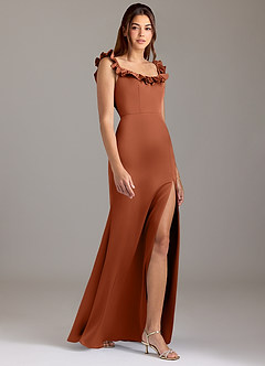 Azazie Callie Bridesmaid Dresses Cedar Rose A-Line Ruched Stretch Satin Convertible Dress image4