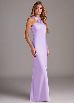 Azazie Doretta Bridesmaid Dresses Lilac Mermaid Pleated Stretch Satin Dress image3