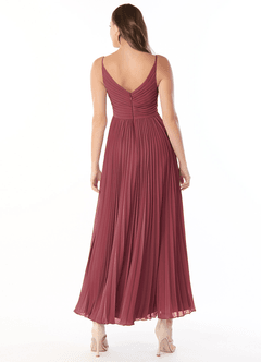 Azazie Raychelle Bridesmaid Dresses Merlot A-Line V-Neck Chiffon Dress image2