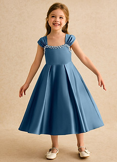 Azazie Yosemite Jurken voor bloemenmeisjes Baljurk Jurk van Mat Satijn Sweetheart Halslijn Bermuda image3