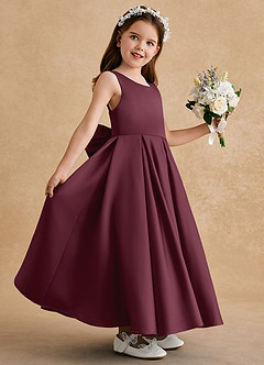 Azazie Honey Bear Flower Girl Dresses Cabernet A-Line Pleated Matte Satin Dress image5