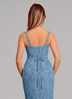 Azazie Aubrey Abiti da Damigella Abito Sirena in Burnout Floreale Fiocco Blu Acciaio image2