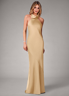 Azazie Velli Bridesmaid Dresses Gold Mermaid Stretch Satin Dress image4