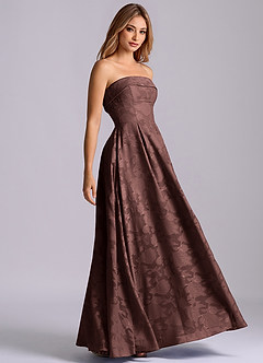 Azazie Lucienne Bridesmaid Dresses Espresso A-Line Strapless Floral Burnout Dress image1