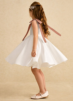 Azazie Stacie Flower Girl Dresses Ivory Bronzer A-Line Bow Matte Satin Dress image3