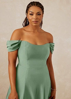 Christian Siriano Bridal for Azazie 1002 Bridesmaid Dresses Matcha A-Line Off the Shoulder Stretch Satin Convertible Dress image13