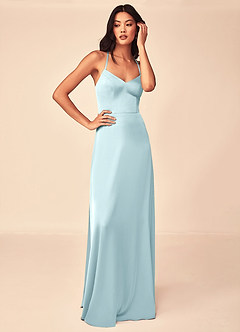 Azazie Mei Brautjungfernkleider A-Linie V-Hals Stretch-Satin Kleid Wolke Blau image5