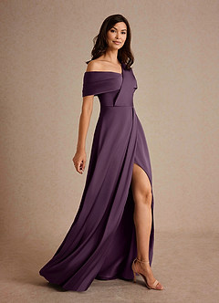 Azazie Milton Mother of the Bride Dresses Plum A-Line Pleated Stretch Satin Dress image8
