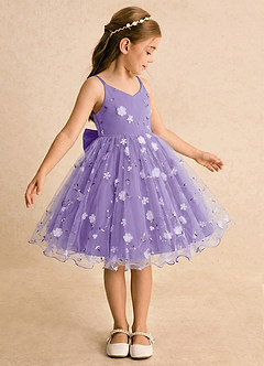 Azazie Junebug Flower Girl Dresses Tahiti Ball-Gown Spaghetti Strap Tulle Dress image4