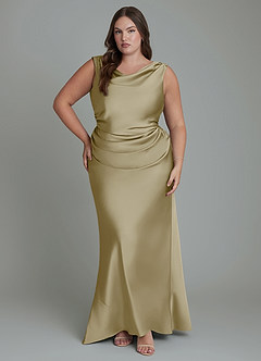 Azazie Kieryn Vestidos de damas de honor Vestido Musgo Verde de Satén Elástico de Corte Sirena con Plisado image7