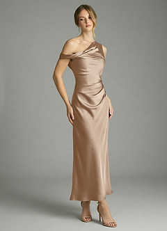 Azazie Emerson Vestidos de damas de honor Vestido de Gris Pardo de Satén Elástico de Corte Sirena con Vestidos sin tirantes image3