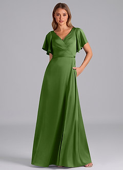 Azazie Ambrosia Vente finale Robe Trapèze en Satin extensible Plissée Agave image5