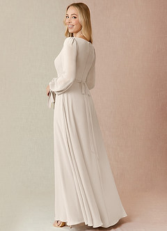 Azazie Leonia Brautjungfernkleider A-Linie Langarm Chiffon Kleid Alabaster Weiß image6