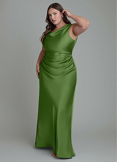 Azazie Kieryn Bridesmaid Dresses Basil Mermaid Pleated Stretch Satin Dress image9