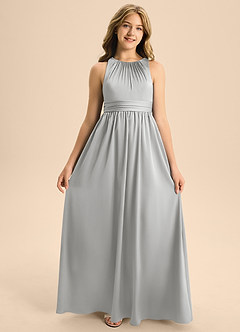 Azazie Jaylah Junior Silver A-Line Pleated Stretch Satin Dress image6