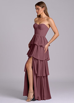 Azazie Faye Robes de demoiselle d'honneur Robe Trapèze en Mousseline de soie Encolure en Forme de Cœur Sangria image3