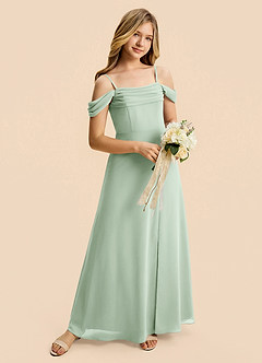 Azazie Lilly Junior Agave A-Line Pleated Chiffon Dress image4