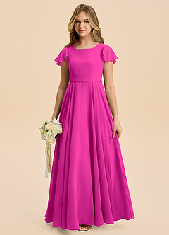 Azazie Cady Junior Fuchsia A-Line Pleated Chiffon Dress image1