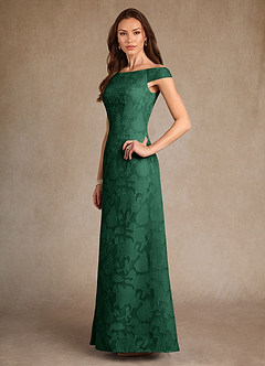 Azazie Moore Final Sale Dark Green A-Line Boatneck Floral Burnout Dress image4