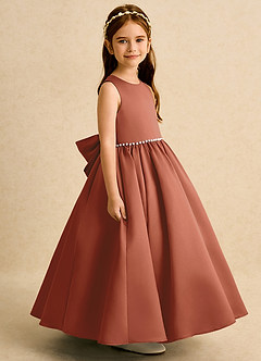 Azazie Daisies Robe Demoiselle D'honneur Fillette Robe Princesse en Mat Satiné Arc Auburn image3