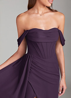 Azazie Amyra Bridesmaid Dresses Plum Sheath Off the Shoulder Chiffon Convertible Dress image6