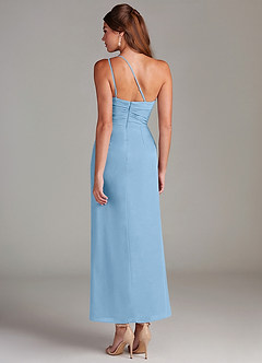 Azazie Eren Robes de demoiselle d'honneur Robe Sirène en Mousseline de soie Une épaule Acier Bleuté image7