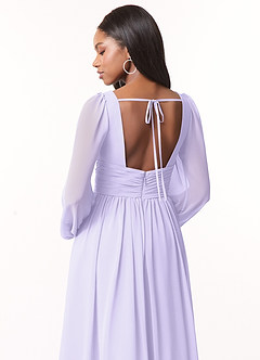 Azazie Norah Bridesmaid Dresses Lilac A-Line V-Neck Long Sleeve Chiffon Dress image3