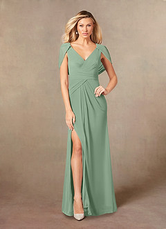 Azazie Luisa Mother of the Bride Dresses Matcha Mermaid V-Neck Pleated Mesh Dress image1