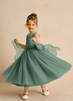 Azazie Pear vestidos de niña de las flores Vestido de Eucalipto de Tul de Princesa con Lazo image2