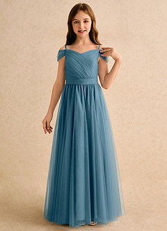 Azazie Yuna Girls Formal vestidos de niña de las flores Vestido de Bermudas de Tul de Corte en A con Vestidos sin tirantes image6