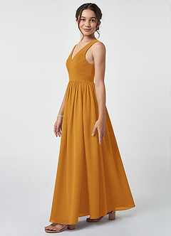 Azazie Keyla Junior Butterscotch A-Line Pleated Chiffon Dress image3