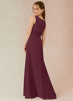 Azazie Snow Junior Cabernet A-Line Lace Chiffon Dress image2