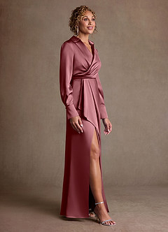 Azazie Jacinta Suknie dla Matki Panny Młodej Osłona Pofałdowany Satyna elastyczna Długość podłogi Sukienka image4