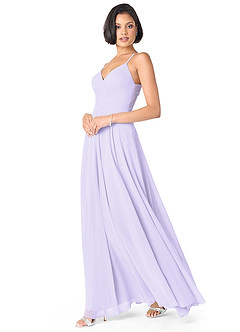 Azazie Avelina Robes de demoiselle d'honneur Robe Trapèze en Mousseline de soie Col V plissé Lilas image3