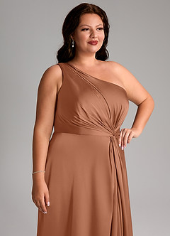 Azazie Brooke Bridesmaid Dresses Bronzer A-Line One Shoulder Stretch Satin Dress image13