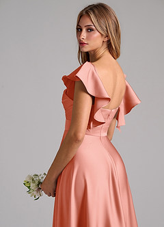 Azazie Leilani Robes de demoiselle d'honneur Robe Trapèze en Satin extensible Rayé Corail image9
