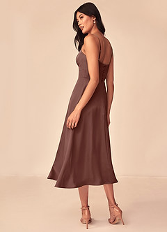Azazie Dottie Brudtärnklänningar Klänning av A-Line i Stretch Satin Espresso image5