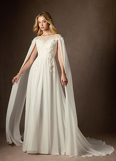 Azazie Linnea Wedding Dresses Cream A-Line Scoop Chiffon Dress image3