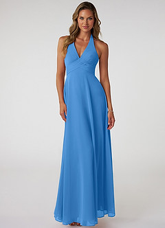 Azazie Tessie Bridesmaid Dresses Blue Jay A-Line V-Neck Pleated Chiffon Dress image1