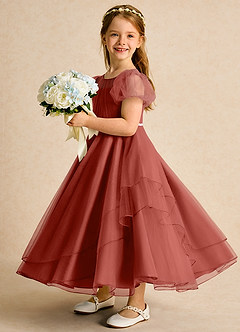 Azazie Duckie Flower Girl Dresses Terracotta Ball-Gown Pleated Tulle Dress image4