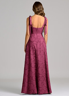 Azazie Debra Bridesmaid Dresses Mulberry A-Line with Pockets Floral Burnout Dress image2