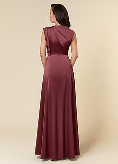 Azazie Narine Mother of the Bride Dresses Merlot A-Line High Neckline Pleated Stretch Satin Dress image5