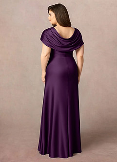 Azazie Branford Mother of the Bride Dresses Grape A-Line Pleated Stretch Satin Dress image10