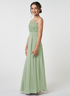 Azazie Sonya Junior Dusty Sage A-Line Lace Chiffon Dress image3