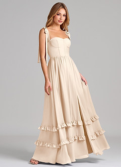 Azazie Anastacia 신부 들러리 드레스 A라인 스윗하트 네크라인 쉬폰 바닥 길이 드레스 image4