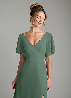 Azazie Ambrosia Bridesmaid Dresses Eucalyptus A-Line Pleated Chiffon Dress image3