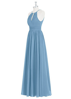 Azazie Cherish Abiti da Damigella Abito A-Line in Chiffon Plissettato Blu Acciaio image8