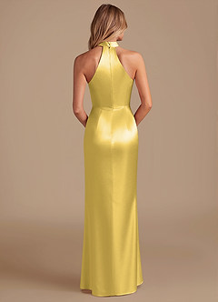 Azazie Karlotta Jurken voor bruidsmeisjes Jurk van Metaalachtig Satijn met Kolom Geplooid Kanarie image2