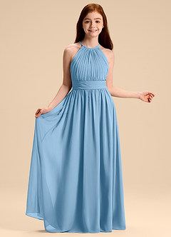 Azazie Malone Junior Vestido de Azul Acero de Gasa de Corte en A con Plisado image6