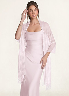front Azazie Striped Sheer Tassel Shawl
